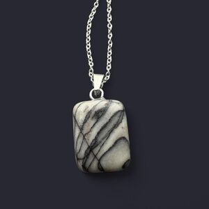 Black Picasso Jasper Stone Pendant Sterling Silver Necklace